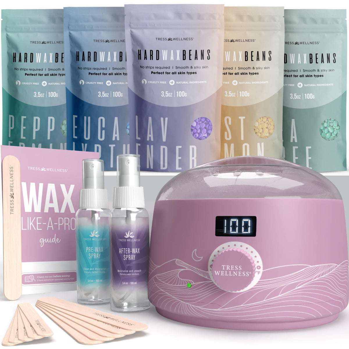 Tress Wellness Kit de depilación: calentador digital con control de temperatura para depilación en casa.