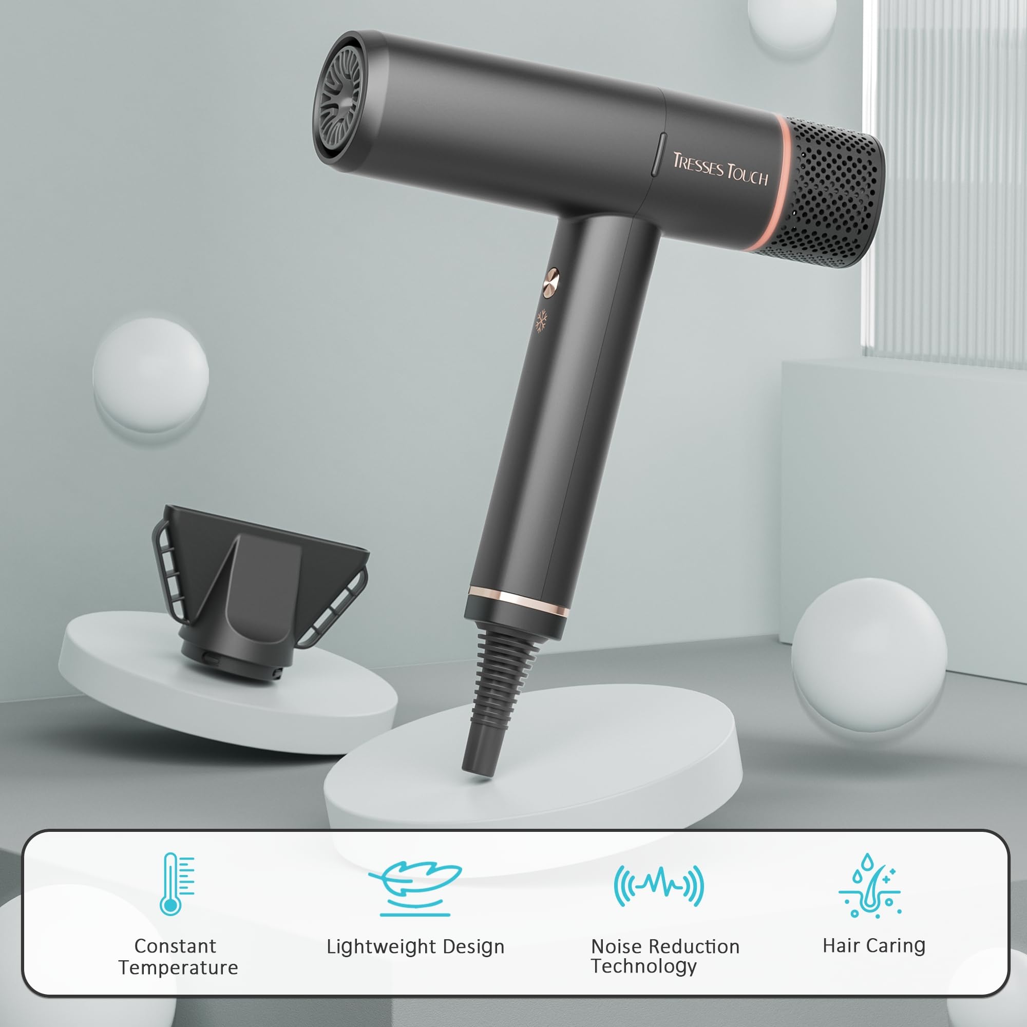 Indicadores LED del secador Tresses Touch para peinado preciso