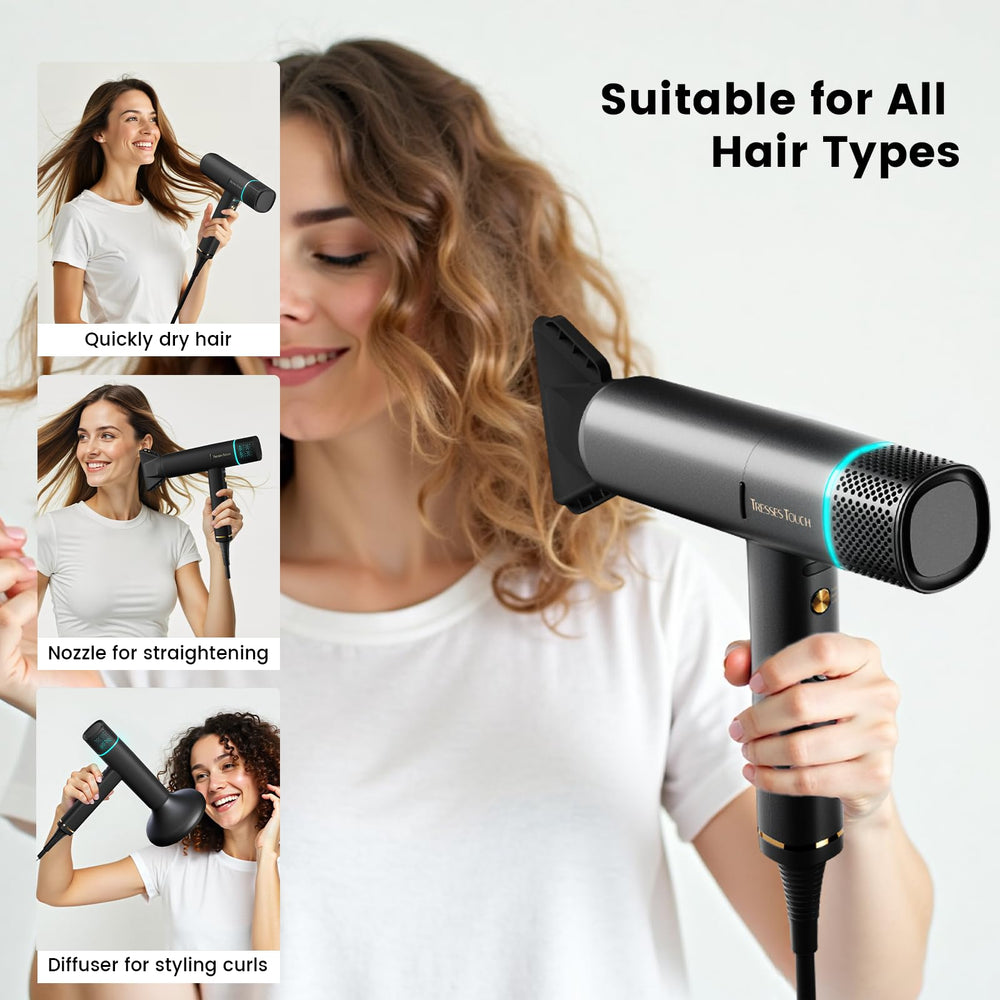 Rango de temperatura y velocidad ajustables en Tresses Touch