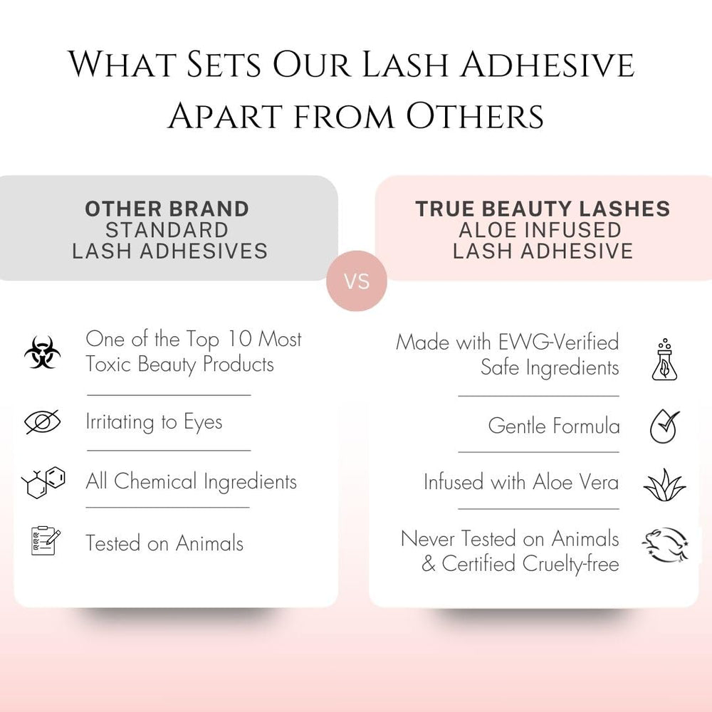 Close-up of clear-drying lash glue showing natural look from True Beauty Lashes.