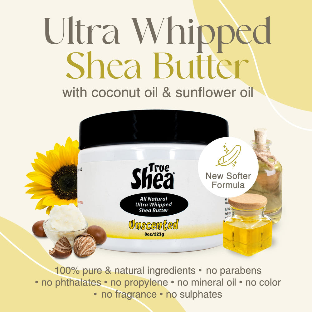 True Shea manteca de karité, mezcla de girasol y coco, nutrición suave.