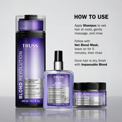 TRUSS Blond Revolution: brillo-intenso sin peso para cabello rubio con acabado radiante.
