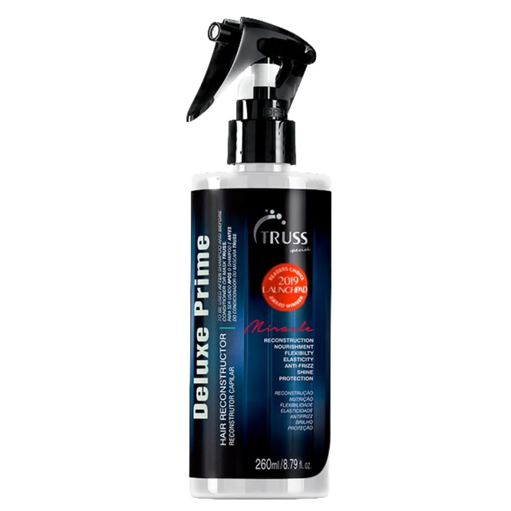Botella TRUSS Deluxe Prime mostrando protección térmica para peinado seguro