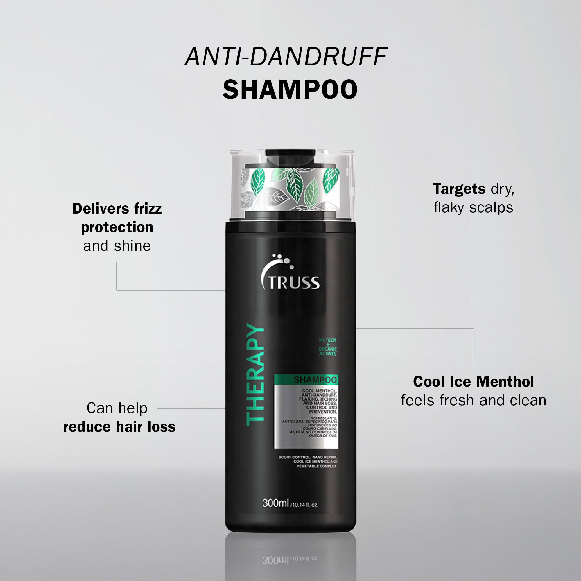 TRUSS Therapy mentol refrescante champú, sensación vigorizante durante el lavado.