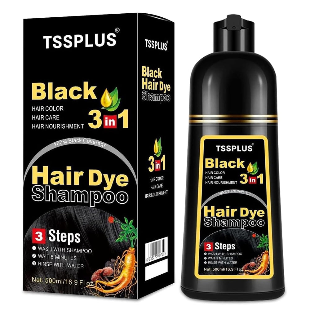 TSSPLUS champú-tinte para cabello negro cubre canas y aporta brillo