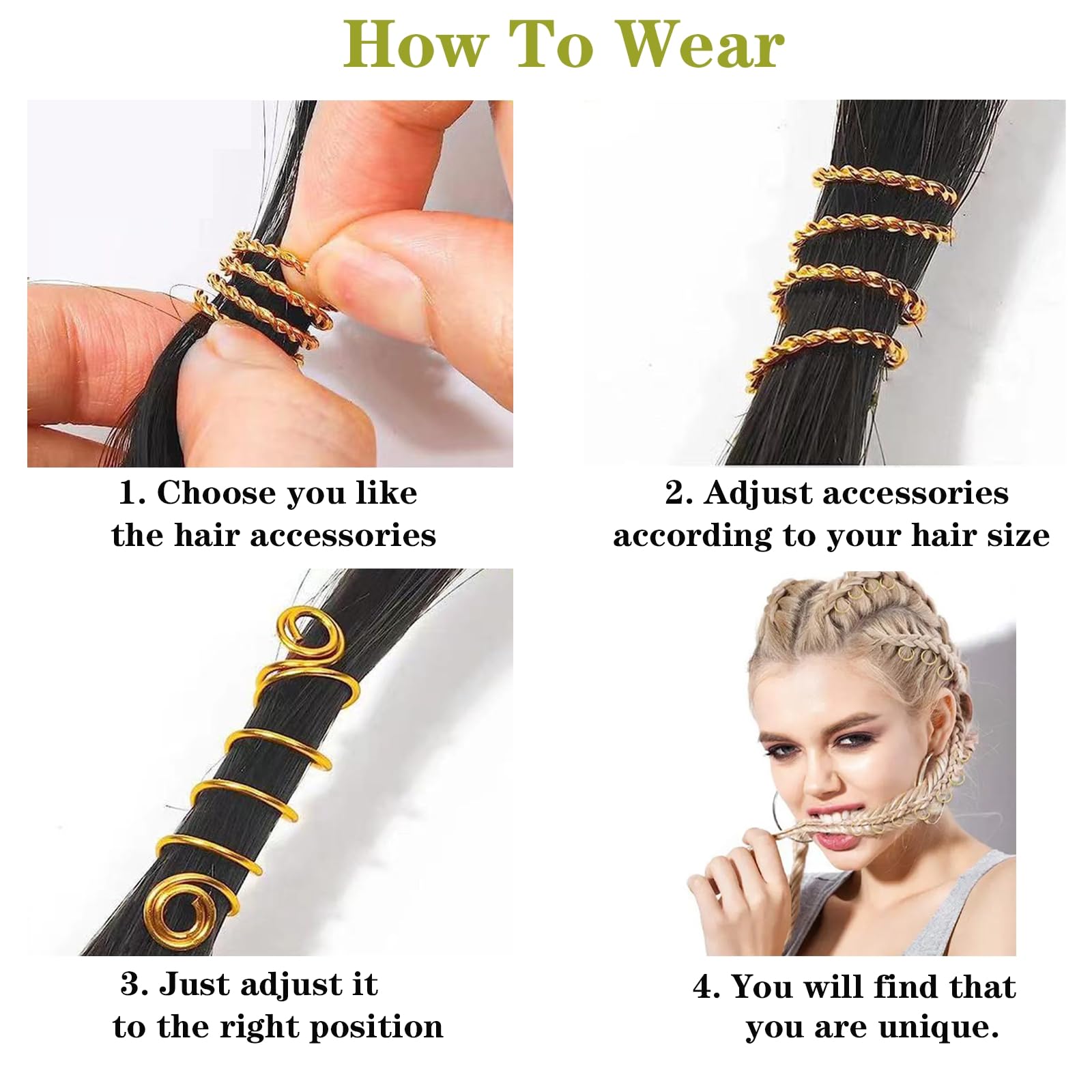 Tuefuzy aros dorados para trenzas, decoración versátil para cualquier ocasión