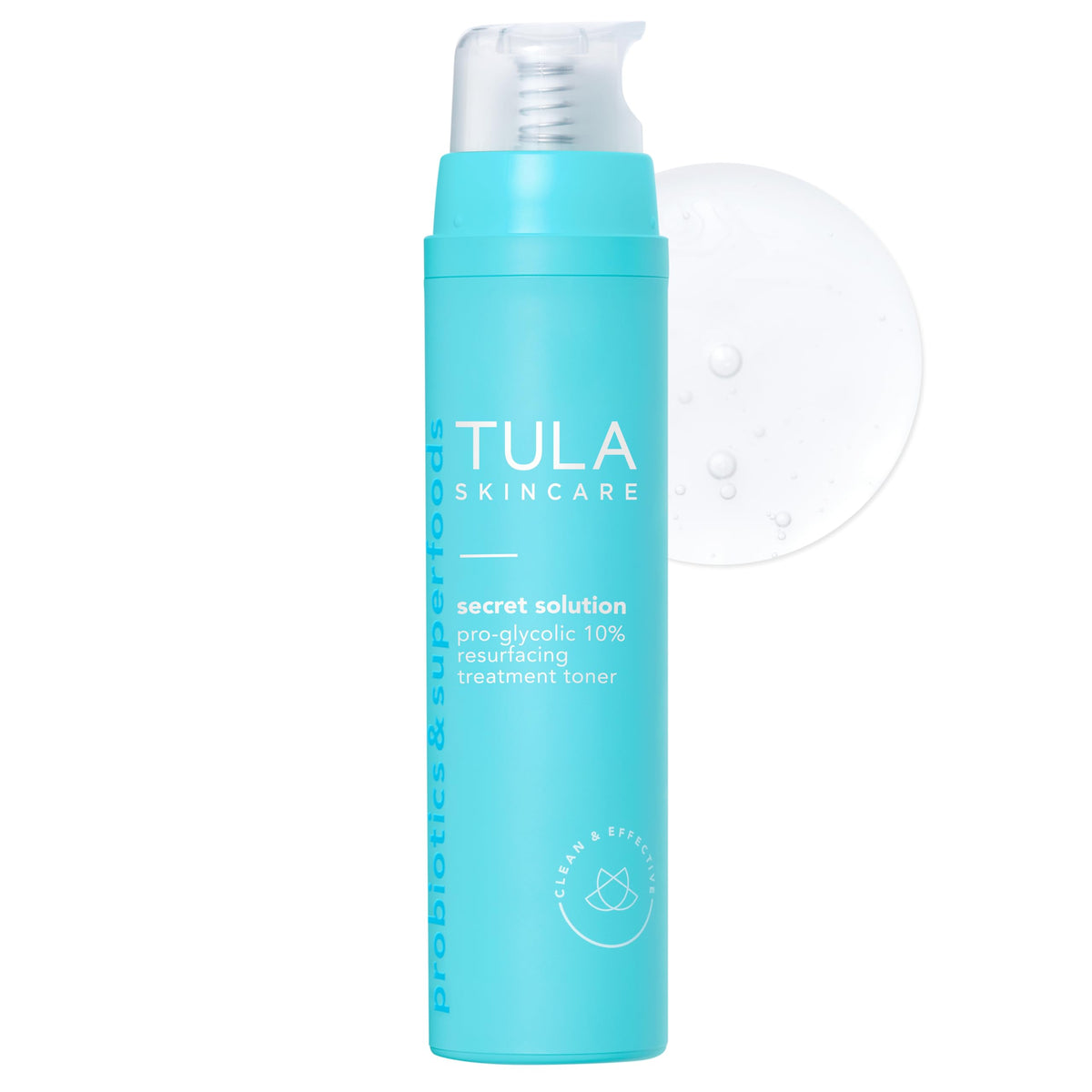 TULA Secret Solution Tónico con ácido glicólico para exfoliar suave y revitalizar la piel.