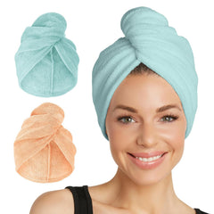 Turbie Twist: doble pack de toallas de microfibra para secado rápido del cabello.