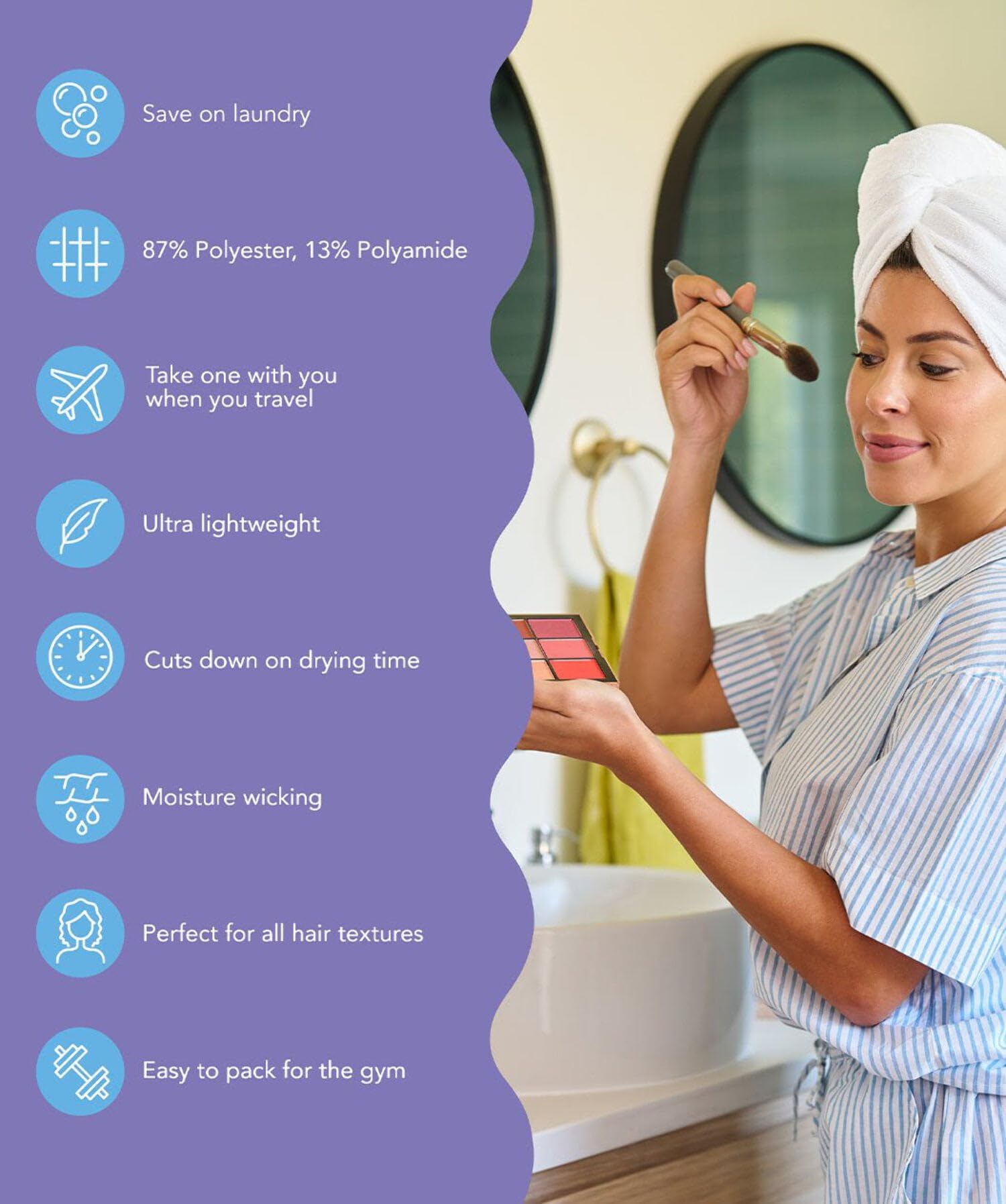 Turbie Twist: toalla de microfibra para secado suave y reducción del frizz.