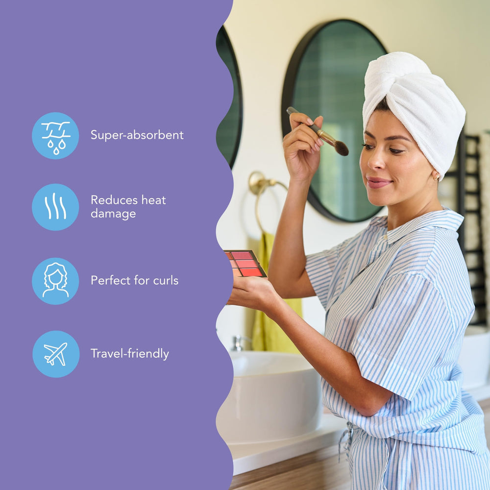 Turbie Twist wrap cheveux: réduction du temps de séchage et anti-friction.