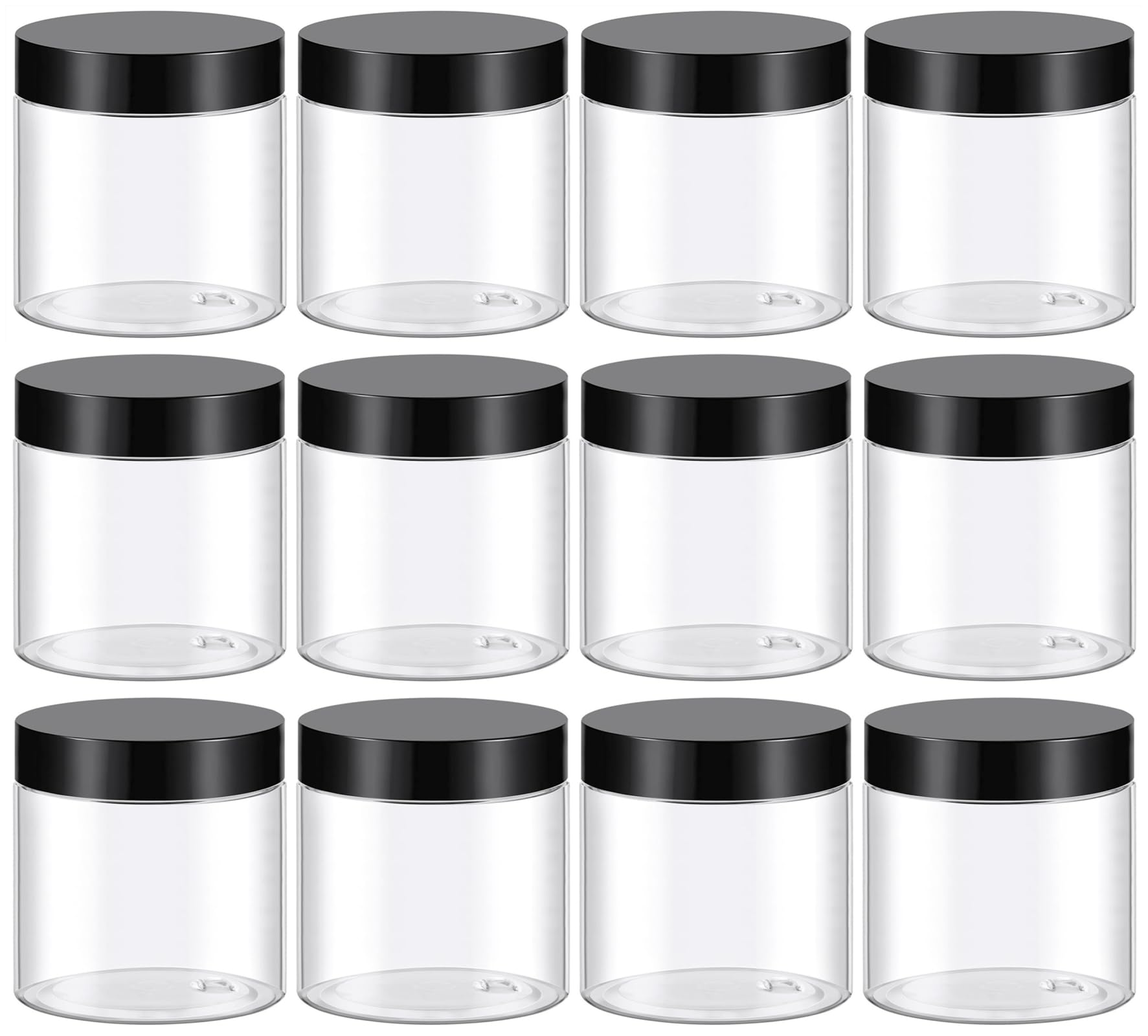 TUZAZO frascos de 4 onzas transparentes con tapas negras, ideales para cosméticos.