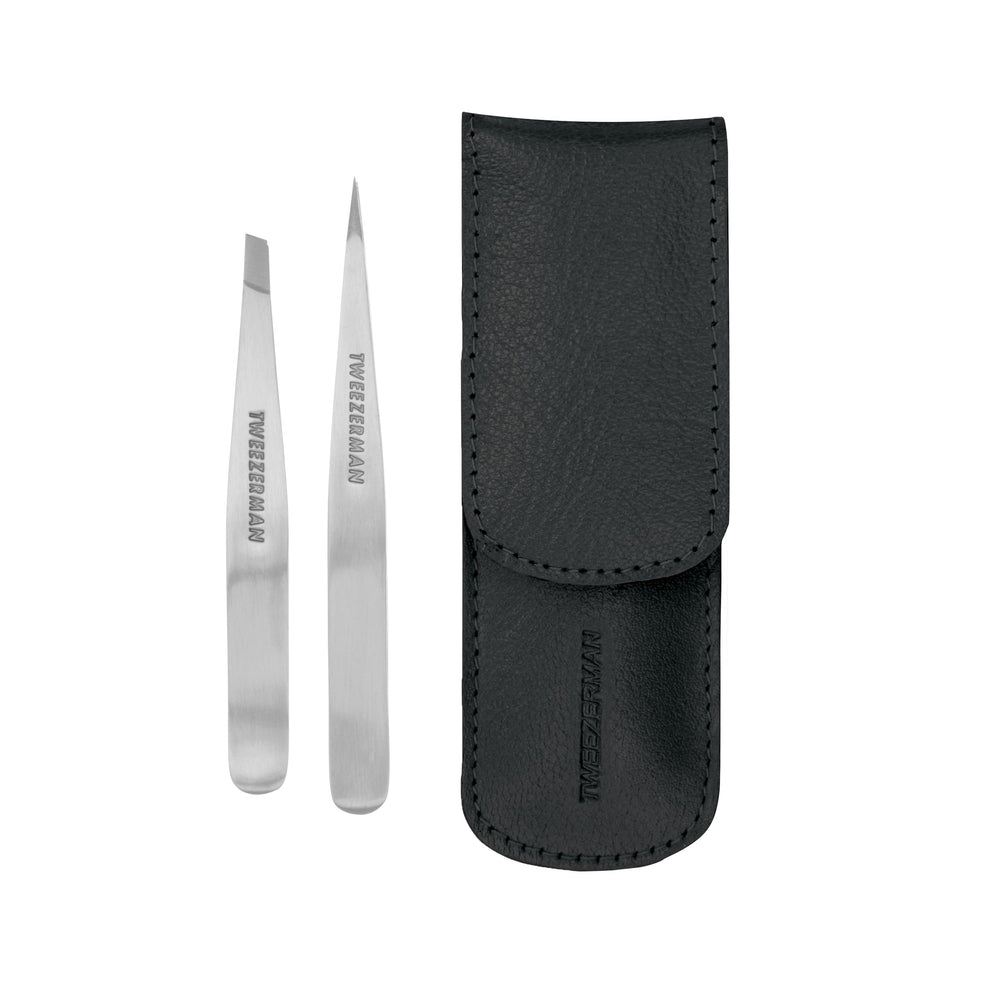 Tweezerman Petite Tweeze Set, étui noir, rangement compact pour voyage pratique.