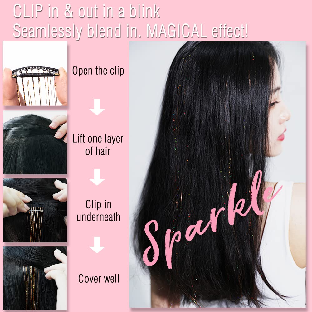 TWINKLE SPARKLE clips tinsel fáciles de colocar para looks festivos.