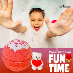 Two Sisters bomba de baño revela juguete peluche de corazón al disolverse