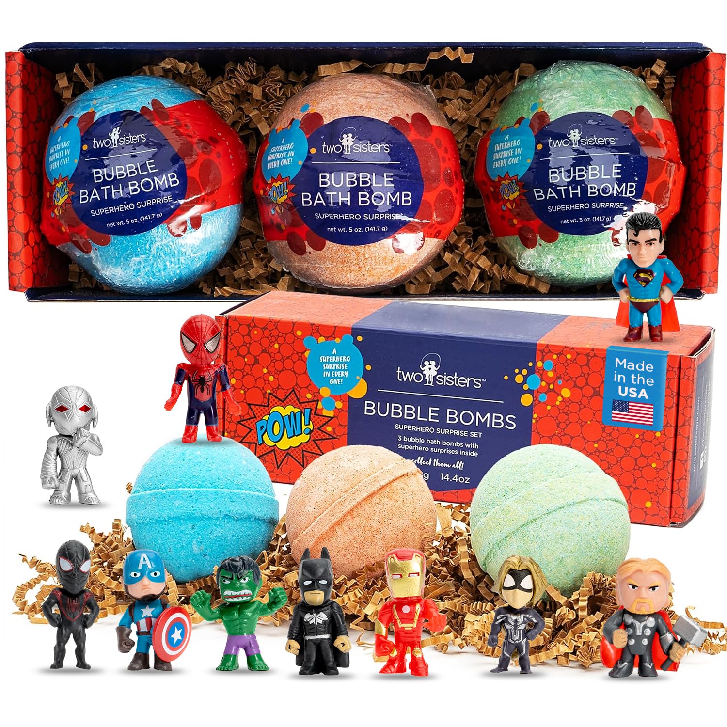 Two Sisters bomba de baño superheroess pack de tres colores para juego imaginativo