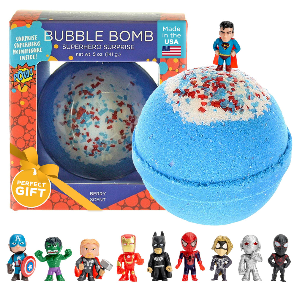 Two Sisters superhero bath bombs with surprise toy inside, exciting bath-time play