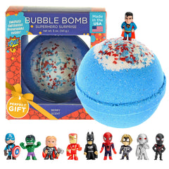 Two Sisters superhero bath bombs with surprise toy inside, exciting bath-time play