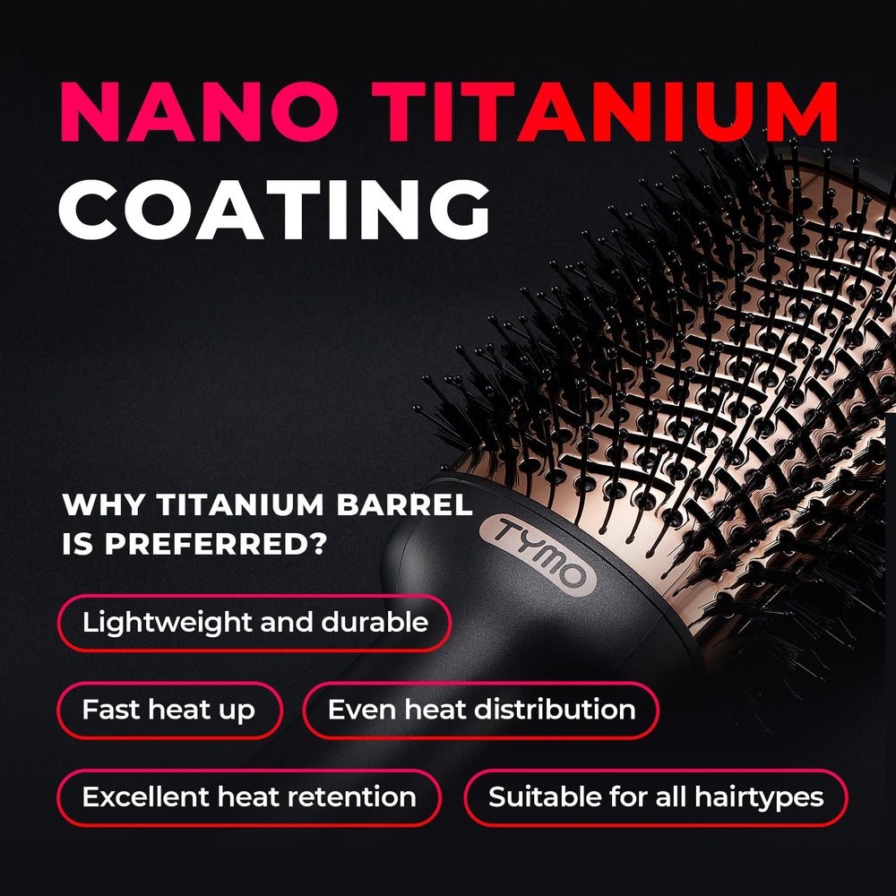 TYMO cilindro oval de titanio aporta brillo y peinado rápido.