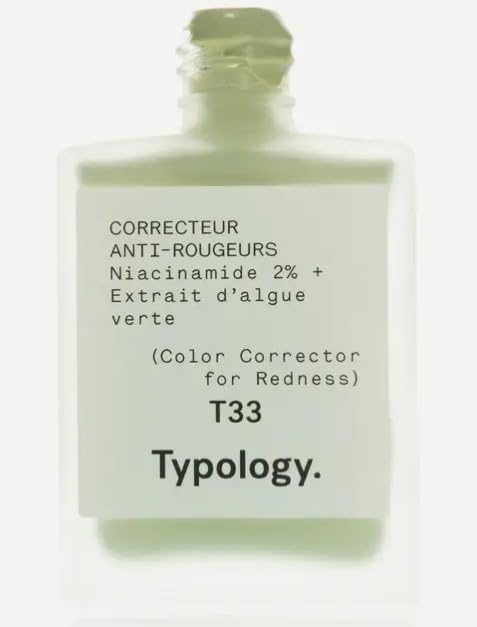 Typology Correcteur couleur vert échantillon sur peau, couvrance modulable