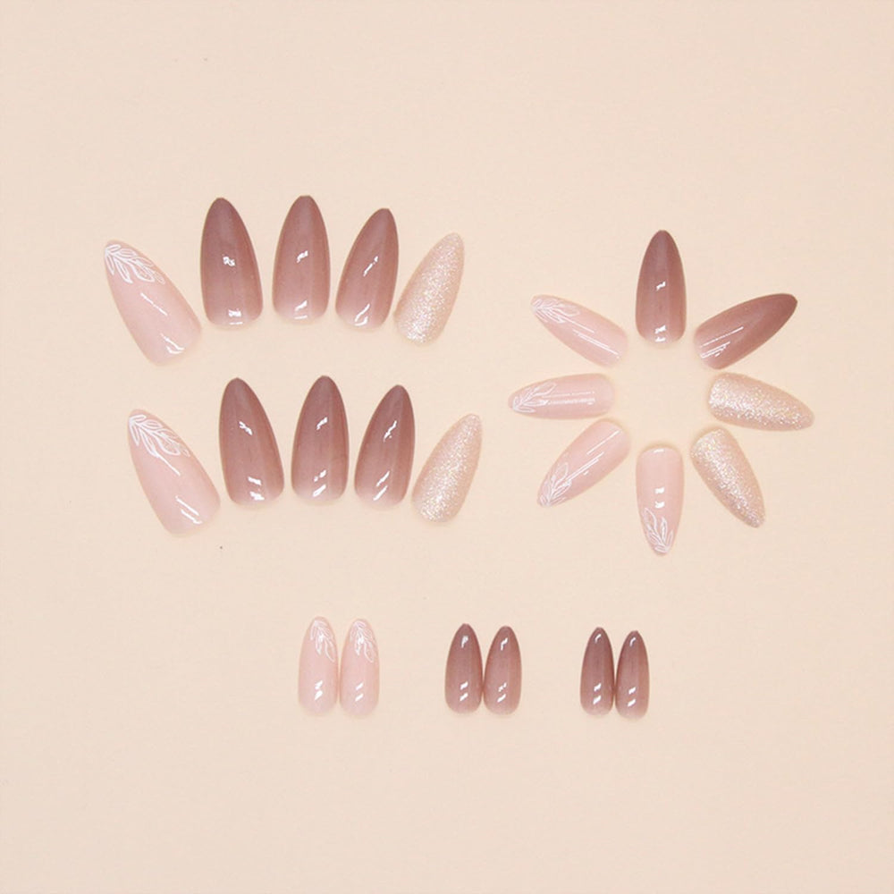Uñas Tyuimhx con diseño de hojas y brillo suave