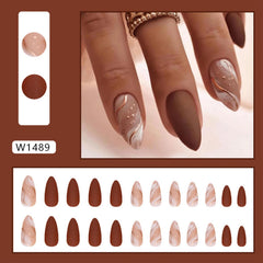 Tyuimhx uñas postizas acrilicas marron mate con acabado duradero.