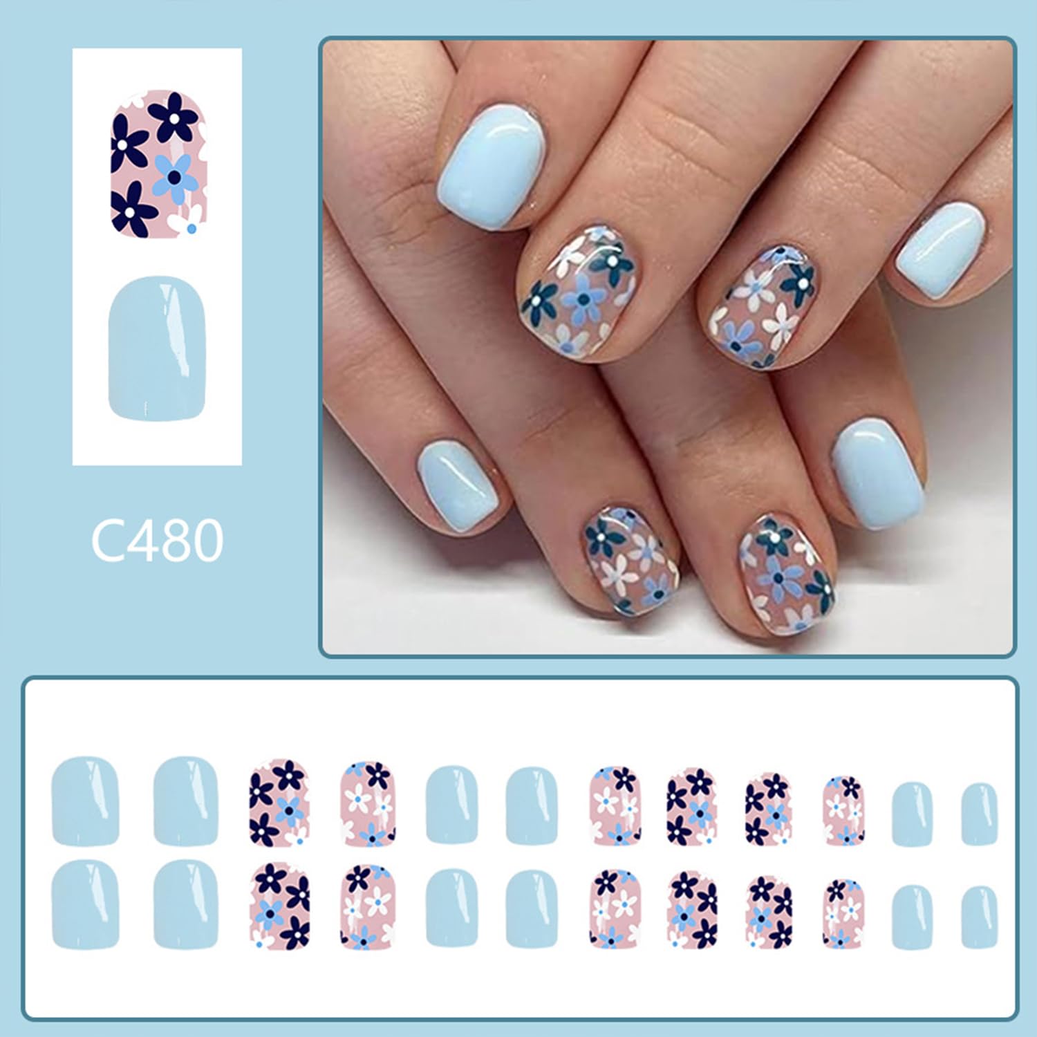 Tyuimhx uñas postizas azules de forma cuadrada, aplicación rápida y segura