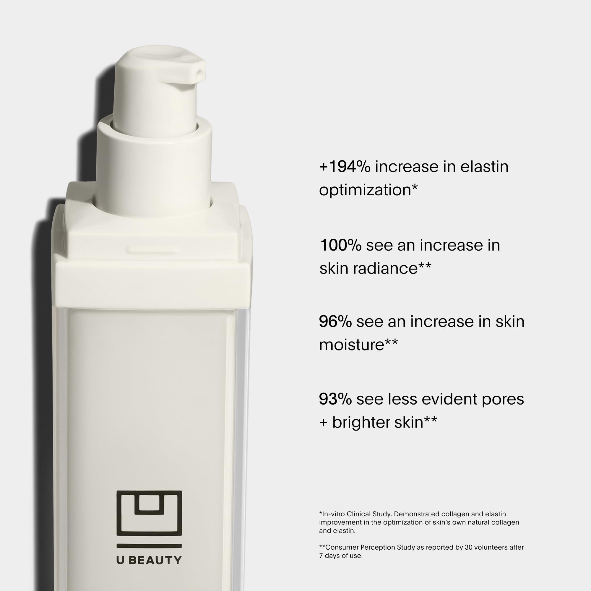 Texto en primer plano de U Beauty Resurfacing Compound Serum muestra textura ligera ideal para uso diario.