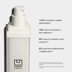 Texto en primer plano de U Beauty Resurfacing Compound Serum muestra textura ligera ideal para uso diario.