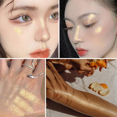 UCANBE Hydrating Body Shimmer on legs adds light-catching shimmer for radiant skin.