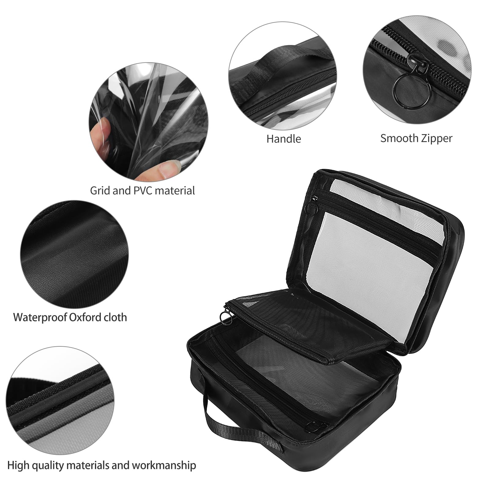 Bolsa UEOE con cremalleras dobles para acceso rápido a artículos de tocador.