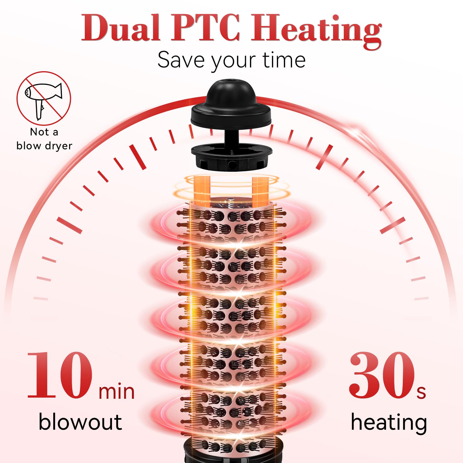 Cepillo termico Ufree con calentamiento rapido en 30 segundos para peinados eficientes.