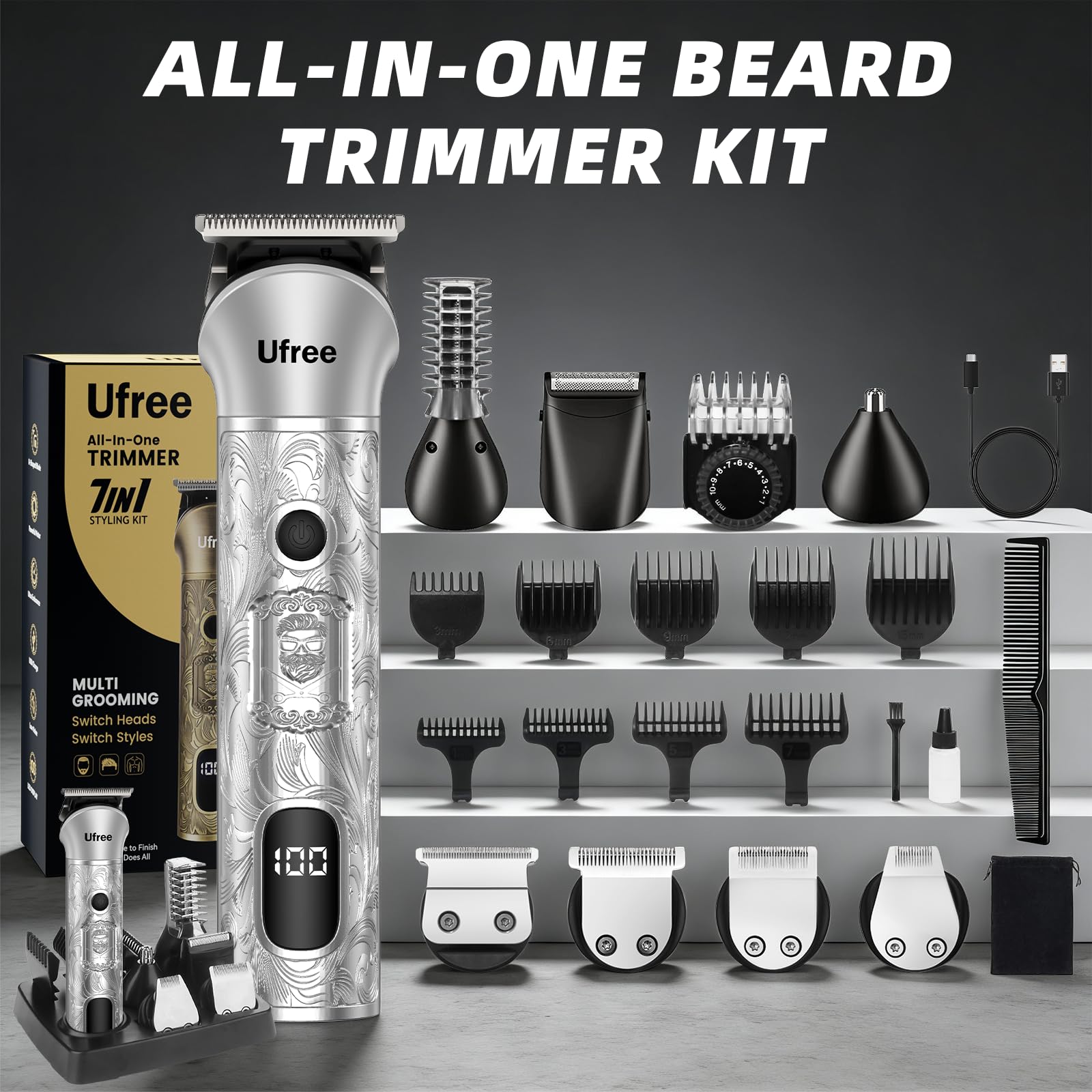 Ufree kit de accesorios con cabezales y peines para grooming completo