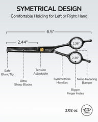 ULG thinning shears muffler and blunt tips reduce noise and skin irritation during use