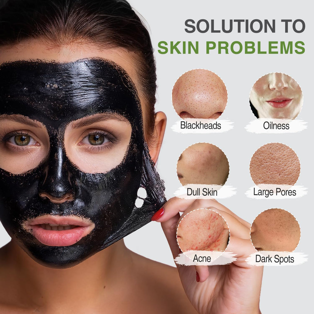 ulluxe charcoal mask application closeup shows ready-to-use treatment for impurities.