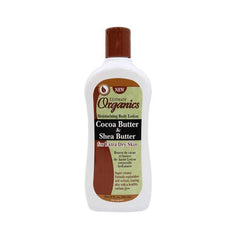 Ultimate Organics manteca de cacao y karité en botella de 355 ml para hidratación diaria.