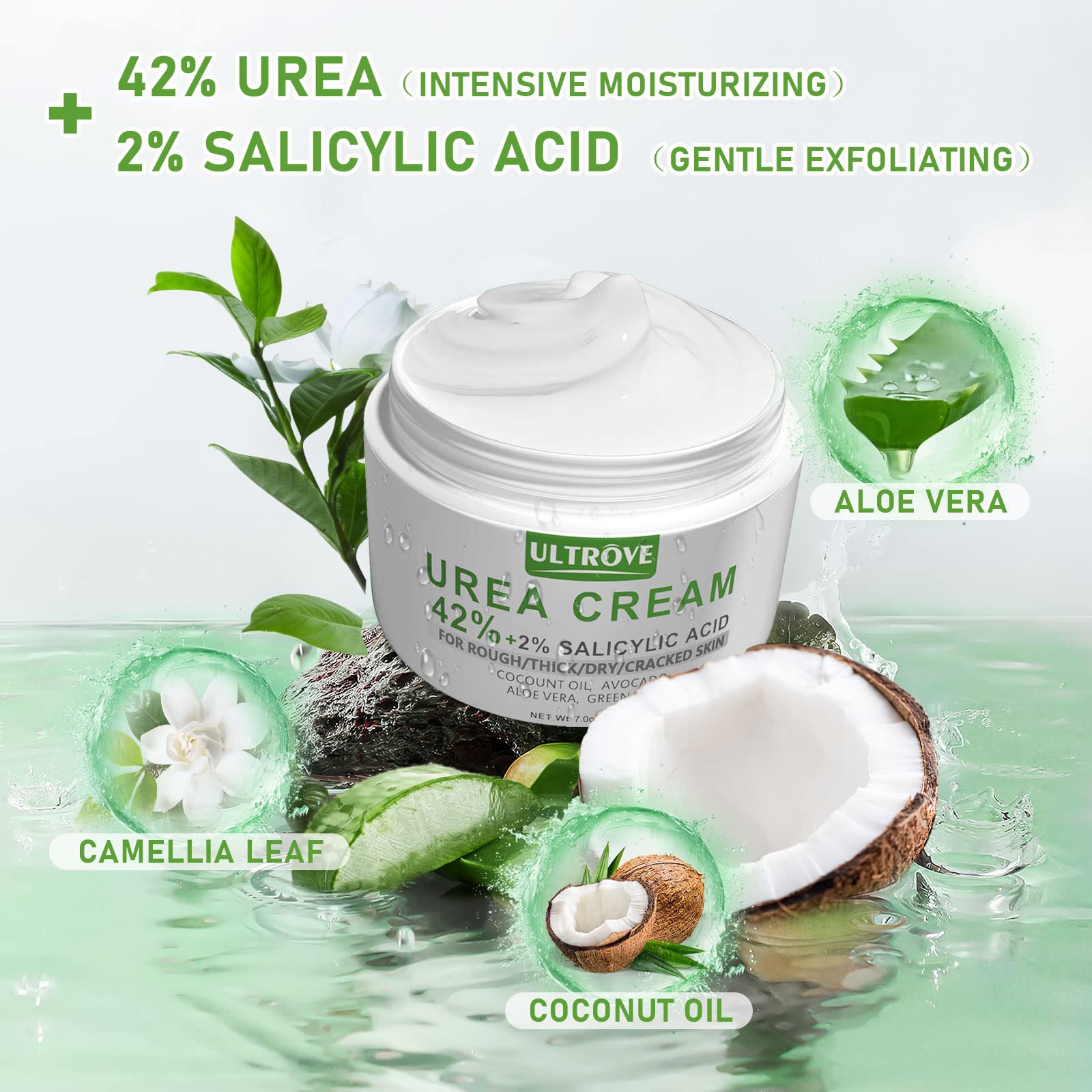 Textura cremosa de Ultrove Urea Cream 42% para uso diario sin grasa.