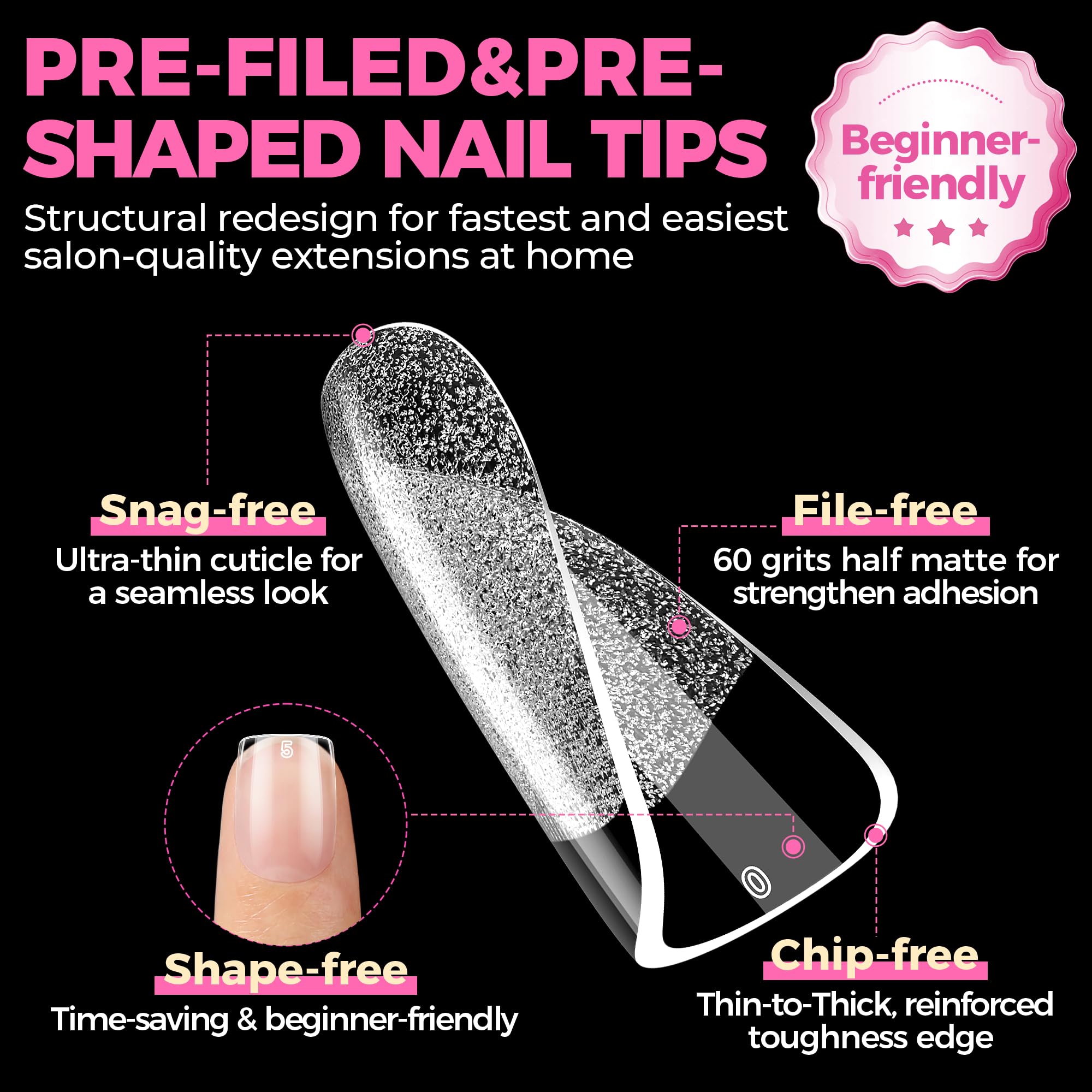 UNA GELLA Extra Short Tips with clear cover preserve color and a natural look.