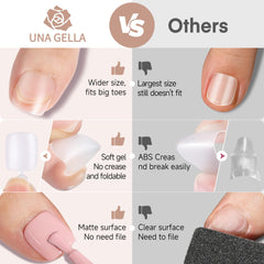 Puntas UNA GELLA acabado mate doble para uñas de pie, aspecto moderno.