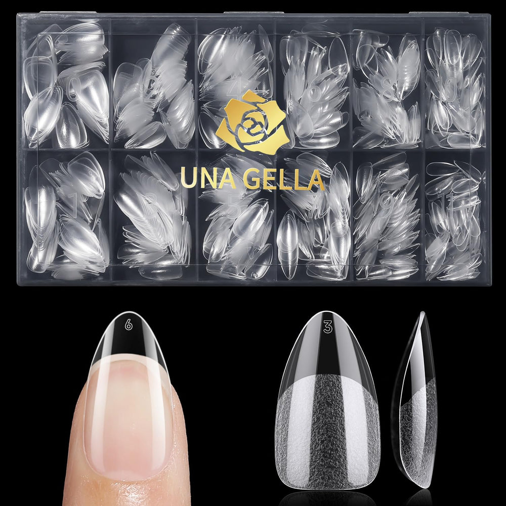 UNA GELLA tips almendra corta transparente, facilita una manicura natural y pulida.