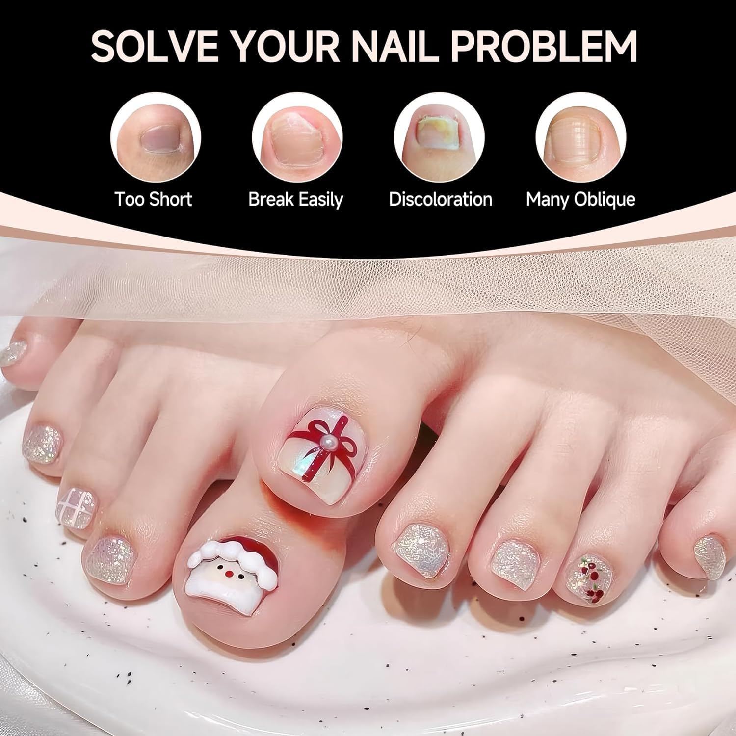 UNA GELLA tips uñas pie, adhesión interior que reduce burbujas.