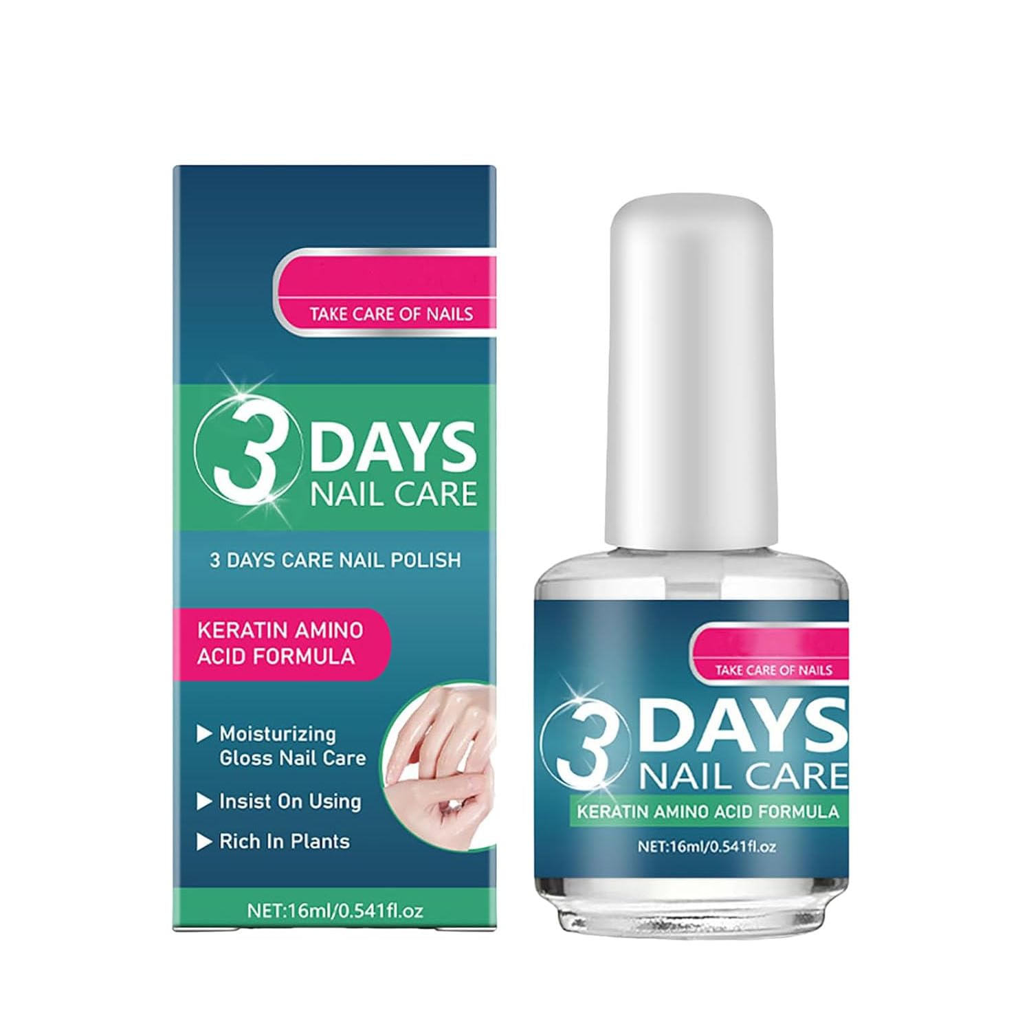 Fórmula de tres días para uñas: envase con keratina y aloe que hidrata.