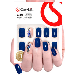 Curvlife uñas pegables azul profundo con acabado mate para un efecto elegante