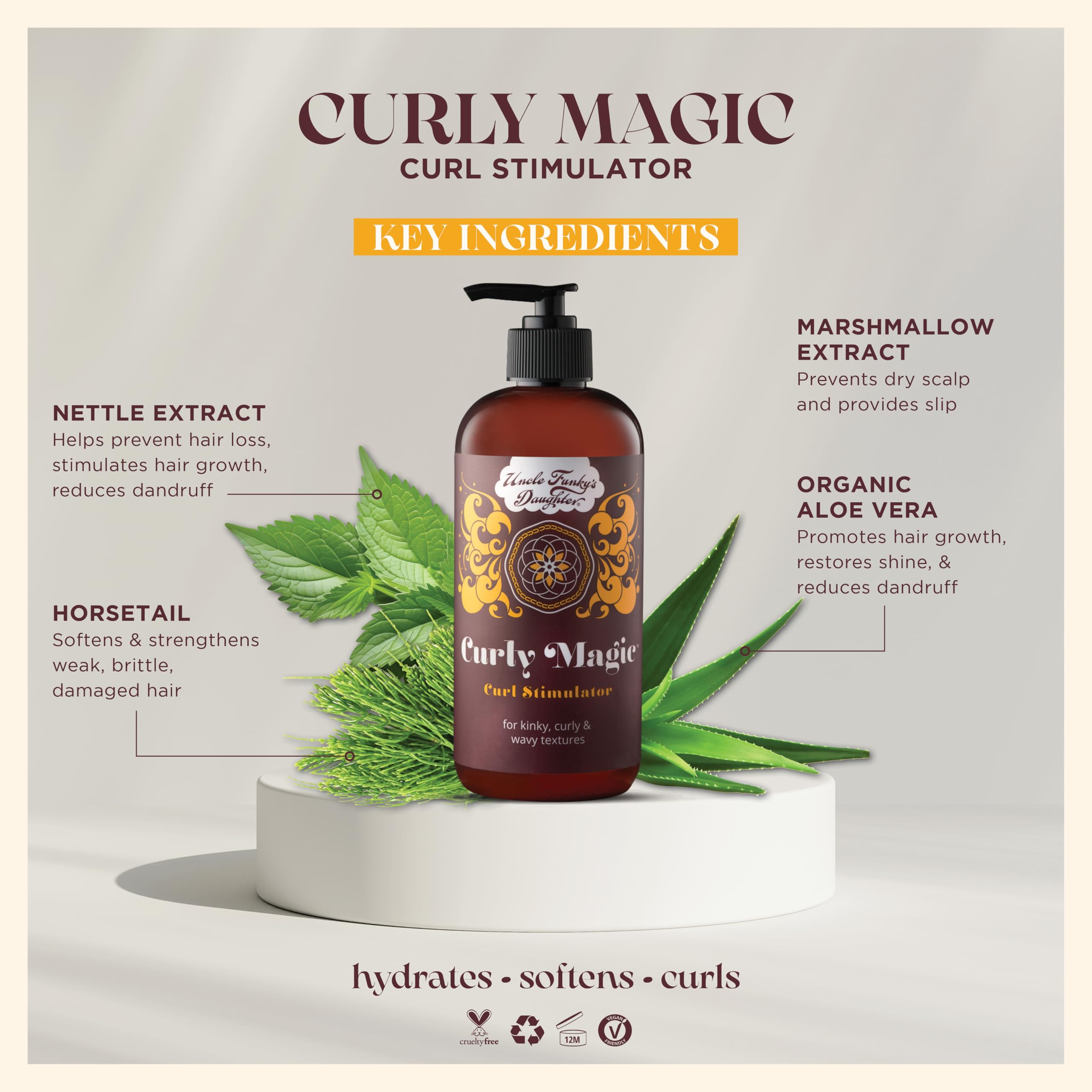 Curly Magic de Uncle Funky's Daughter, textura suave para rizos más manejables.