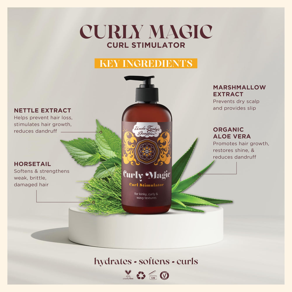 Curly Magic de Uncle Funky's Daughter, textura suave para rizos más manejables.