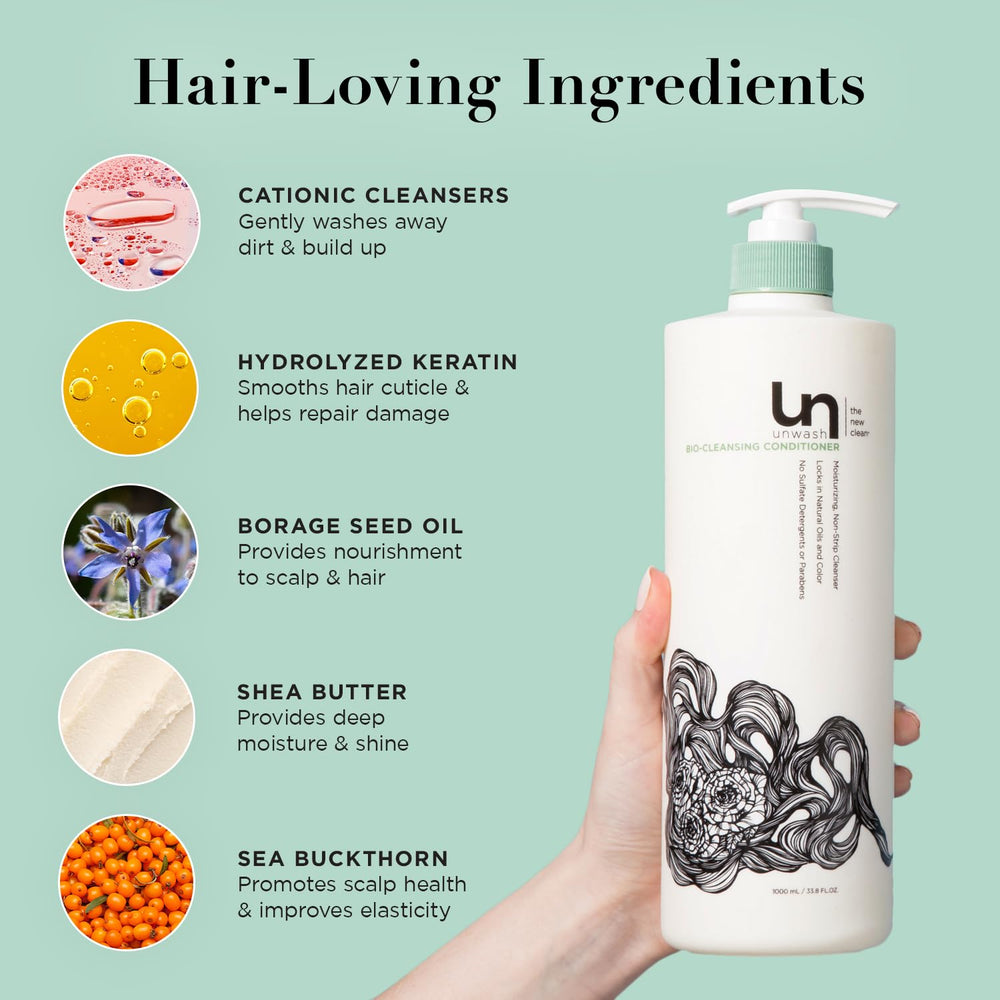 Cabello recibiendo hidratación con Unwash Bio-Limpiador-Acondicionador