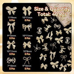 Uotey charms lazo tridimensional oro para decoraciones de uñas brillantes.