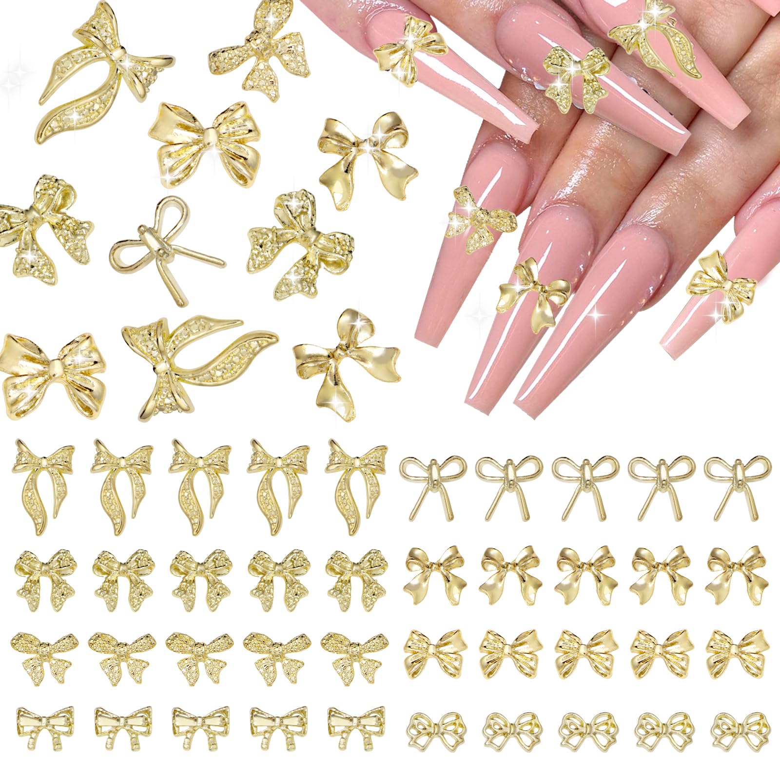 Uotey lazo uñas oro 40 piezas para un diseño elegante y duradero.