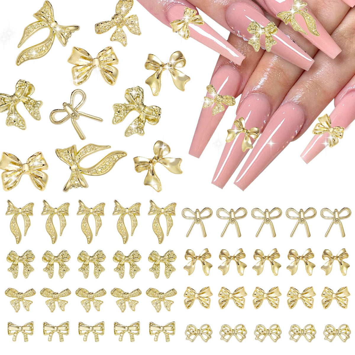 Uotey lazo uñas oro 40 piezas para un diseño elegante y duradero.