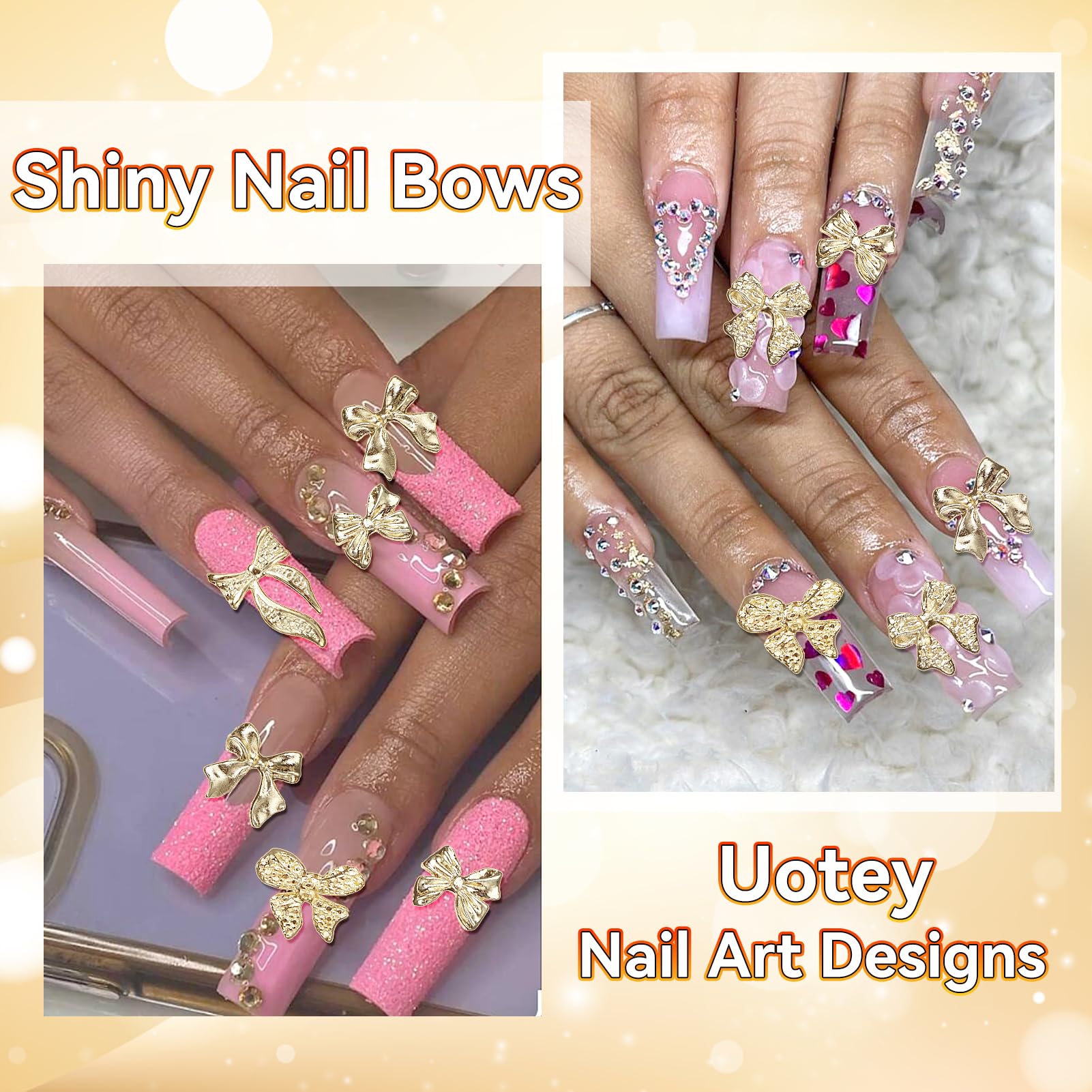 Uotey set de adornos para uñas lazo oro colección versátil para salones.