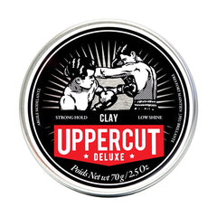 Uppercut Deluxe Clay envase compacto de 2,5 onzas, fácil de llevar para retoques.